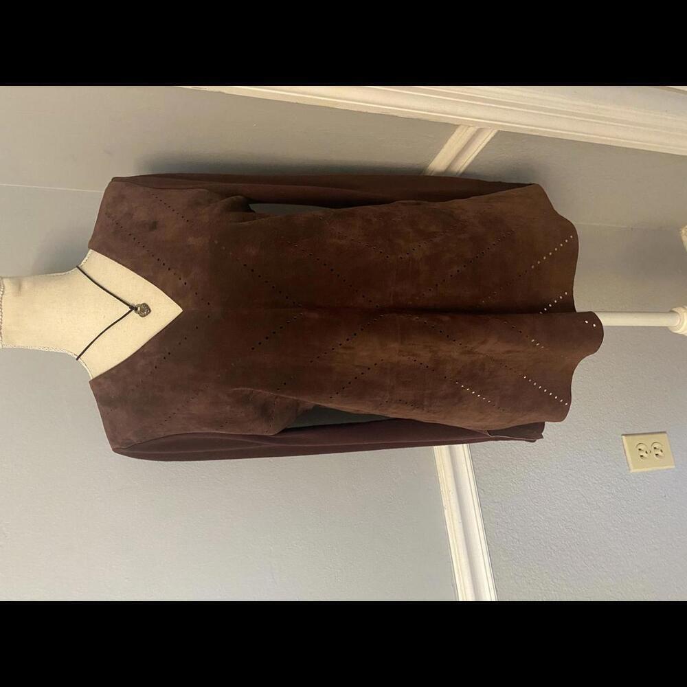 ecru  brown suede long sleeve top